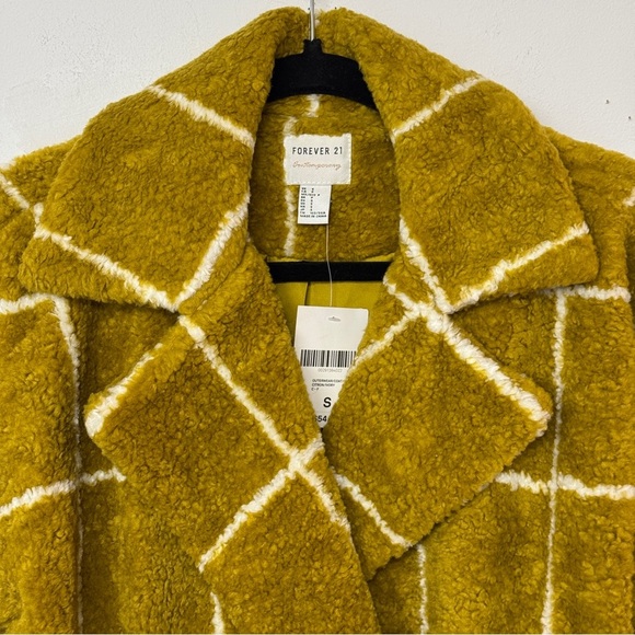 NEW Forever 21‎ Contemporary Luxury Citron Ivory Faux Shearling Coat Jacket - Picture 5 of 16
